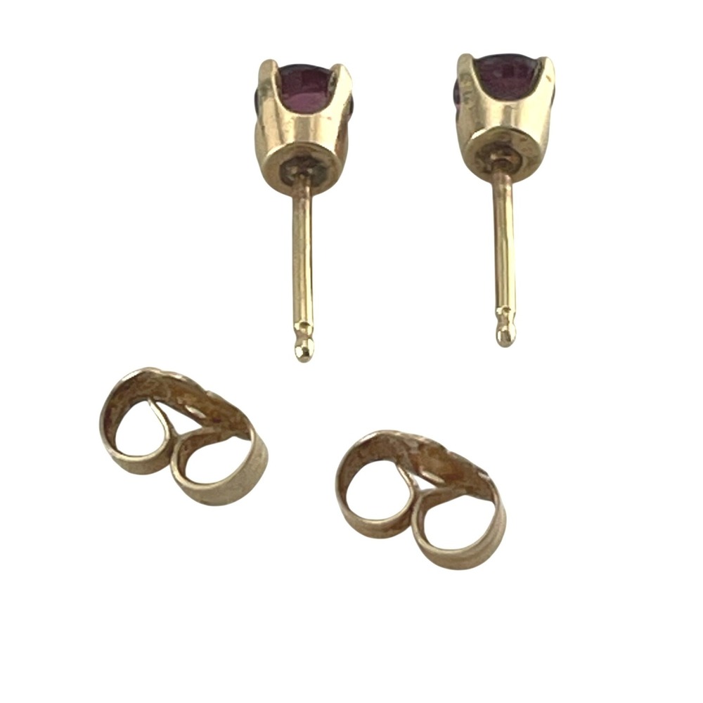 Vintage 14K Gold Ruby Stud Earrings 4mm Round‎ Ruby Solitaire Basket Setting - Picture 11 of 16